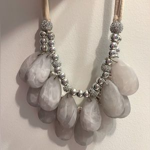 Anthropologie Silver Beaded Statement Necklace